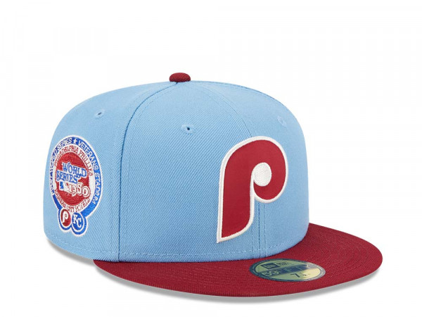 New Era Philadelphia Phillies World Series 1980 Powder Blues Sky Throwback Two Tone Edition 59Fifty Fitted Cap