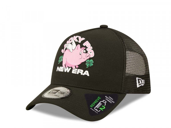 New Era Lucky Pig Logo Black A Frame Trucker Snapback Cap