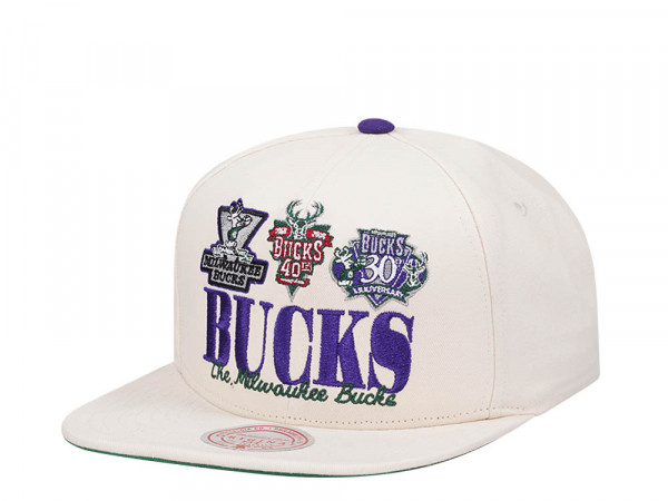 Mitchell & Ness Milwaukee Bucks Reframe Retro Off White Snapback Cap