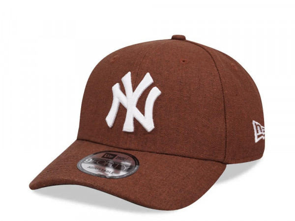 New Era New York Yankees Brown White Linen Edition 9Forty Strapback Cap