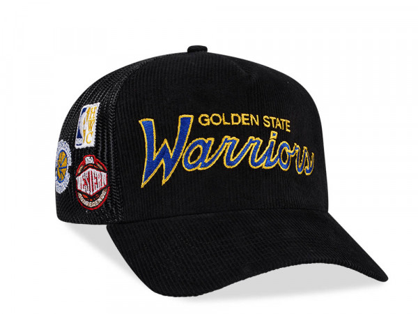 Mitchell & Ness Golden State Warriors Times up Black Cord Hardwood Classic Trucker Snapback Cap