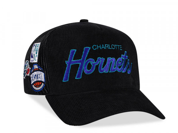 Mitchell & Ness Charlotte Hornets Times up Black Cord Hardwood Classic Trucker Snapback Cap
