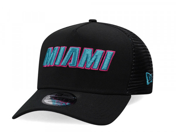 New Era Miami Heat Classic Black Trucker A Frame 9Forty Snapback Cap