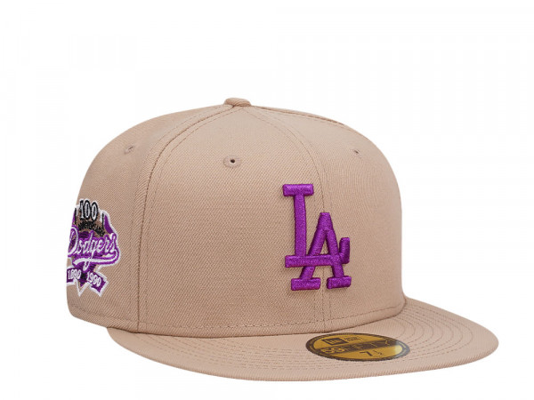 New Era Los Angeles Dodgers 100th Anniversary Cream Purple Edition 59Fifty Fitted Cap