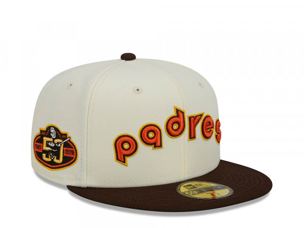 New Era San Diego Padres White Retro Script 50th Anniversary Throwback Edition 59Fifty Fitted Cap