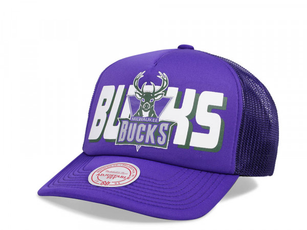 Mitchell & Ness Milwaukee Bucks Purple Billboard Trucker Snapback Cap