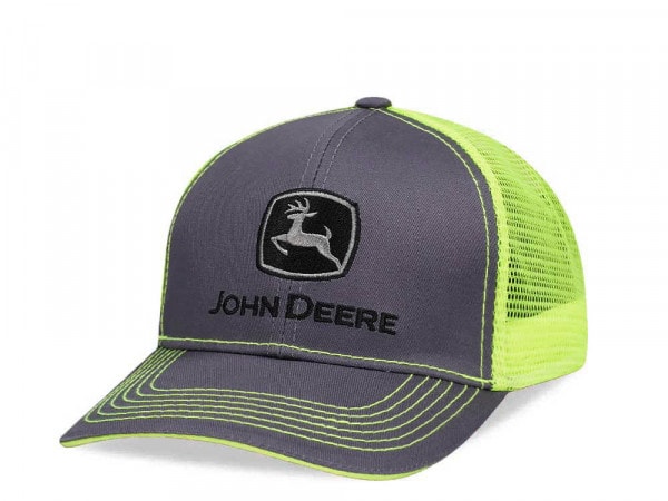 John Deere Twill High Mesh Logo Black Yellow Trucker Snapback Cap