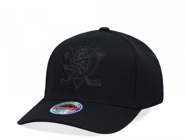 Mitchell & Ness Anaheim Ducks Black On Black Logo Classic Red Snapback Cap