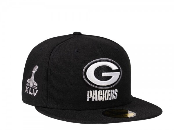 New Era Green Bay Packers Super Bowl XLV Steel Black Edition 59Fifty Fitted Cap