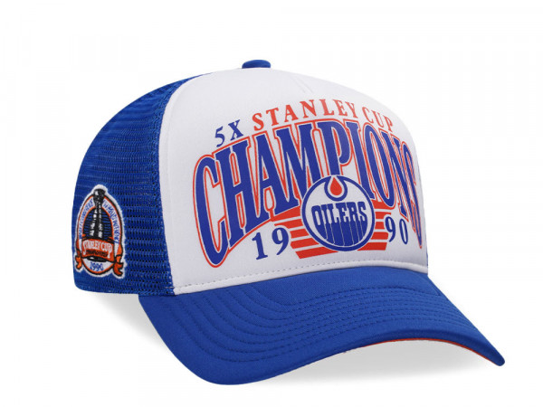 47Brand Edmonton Oilers Vintage 1990 Stanley Cup Blue Foam Champ Offside Trucker Snapback Cap
