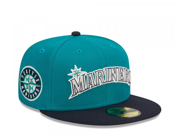 New Era Seattle Mariners Turquoise Retro Script Throwback Edition 59Fifty Fitted Cap