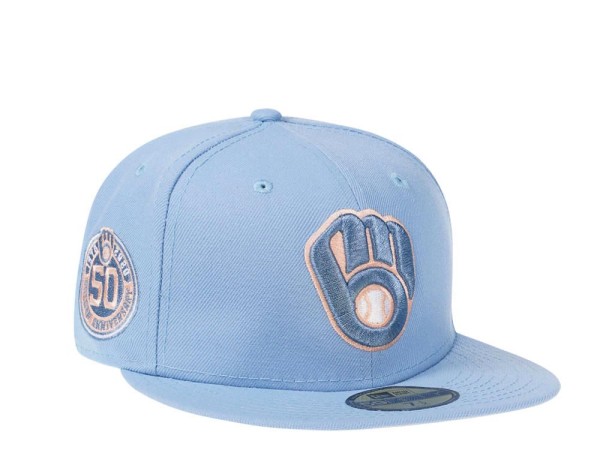 New Era Milwaukee Brewers 50th Anniversary Summer Sky Peach Edition 59Fifty Fitted Cap