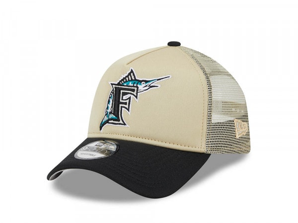 New Era Florida Marlins Gold All Day 9Forty A Frame Trucker Snapback Cap