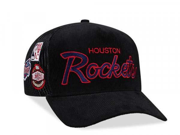 Mitchell & Ness Houston Rockets Times up Black Cord Hardwood Classic Trucker Snapback Cap